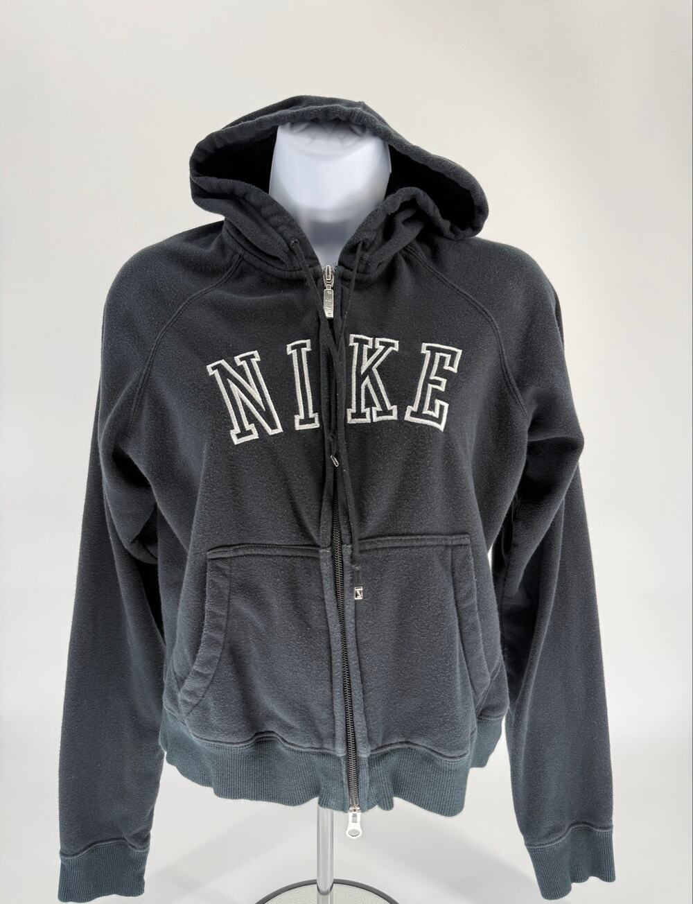 Y2K Nike Hoodie Youth Medium Gray Full Zip Spell Out Fleece Sweatshirt M 8-10